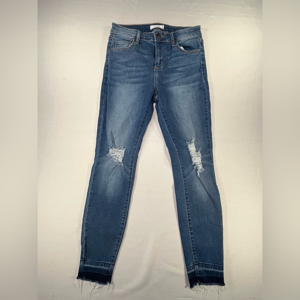 Cello Skinny Distressed Ankle Raw Hem Stretch Denim Blue Women’s Jeans